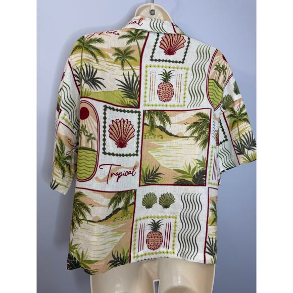 C&C California Linen Tropical Print Short Sleeve Shirt Women's M New - Picture 11 of 13